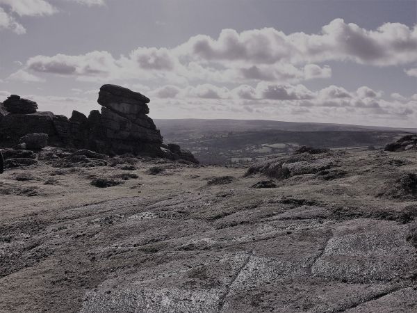 Black + white photo over Bonehill Down